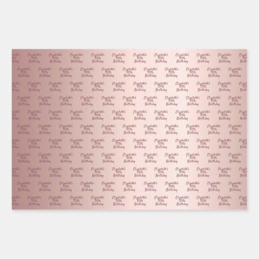 Roos goudroze monogram naam verjaardag inpakpapier vel (Voorkant 2)