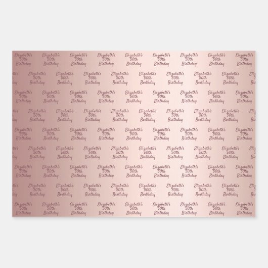 Roos goudroze monogram naam verjaardag inpakpapier vel (Voorkant)