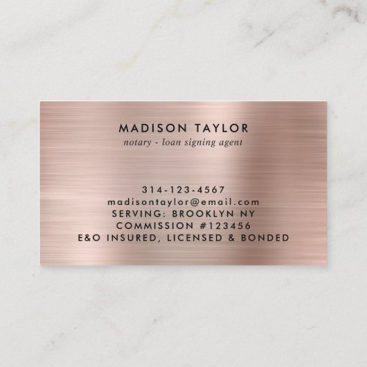 Roos goudroze monogram notaris visitekaartje (Achterkant)