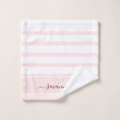Roos goudroze witte strepen monogram naam bad handdoek (Wasdoekje)