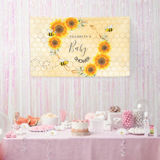 Roos goudroze zonnebloemen moeder op Baby shower Spandoek (Feest)