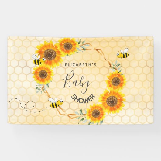 Roos goudroze zonnebloemen moeder op Baby shower Spandoek (Horizontaal)