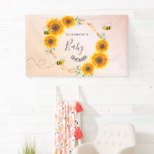 Roos goudroze zonnebloemen moeder op Baby shower Spandoek (Insitu)