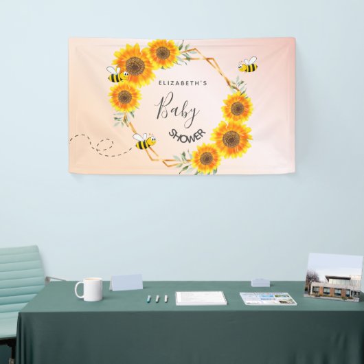 Roos goudroze zonnebloemen moeder op Baby shower Spandoek (Beurs)