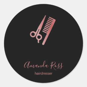 Roos goudschaar en kamzwart ronde sticker