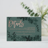 Roos goudscript Floral green bruiloft direction Informatiekaartje (Staand voorkant)