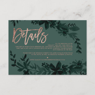 Roos goudscript Floral green bruiloft direction Informatiekaartje