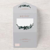 Roos goudscript Floral grijs elegant bruiloft All In One Uitnodiging (Buitenkant)