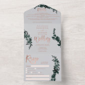 Roos goudscript Floral grijs elegant bruiloft All In One Uitnodiging (Binnen)