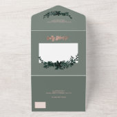 Roos goudscript Floral sage green elegant bruiloft All In One Uitnodiging (Buitenkant)