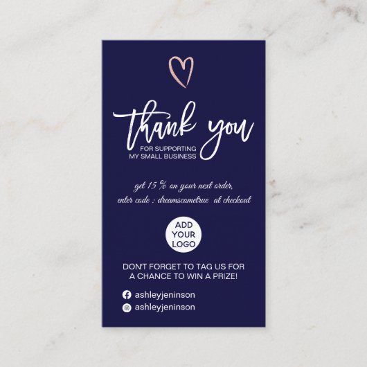 Roos goudscript harnavy logo bedankt visitekaartje (Voorkant)