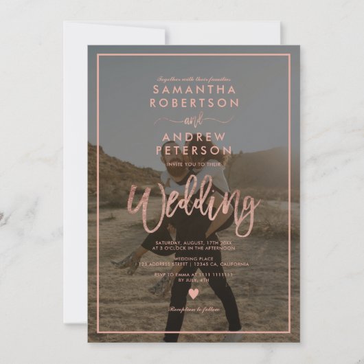 Roos goudscript lijst foto bruiloft kaart (Voorkant)