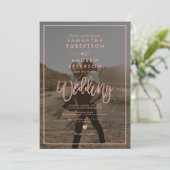 Roos goudscript lijst foto bruiloft kaart (Staand voorkant)