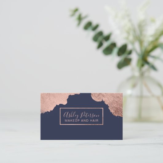 Roos goudslagen blauw haar make-up typografie visitekaartje (Staand voorkant)