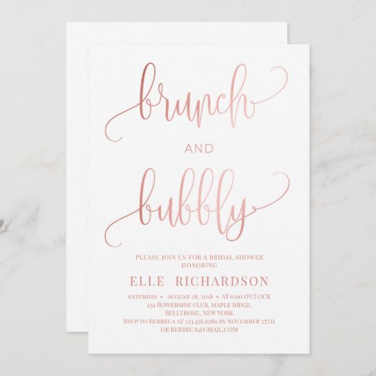 Roos goudsparken brunch en brute uitnodiging (Voorkant / Achterkant)