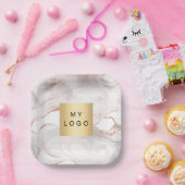 Roos goudstaartroep marmer business logo papieren bordje (Feest)