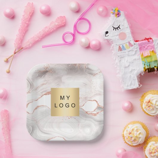 Roos goudstaartroep marmer business logo papieren bordje (Feest)