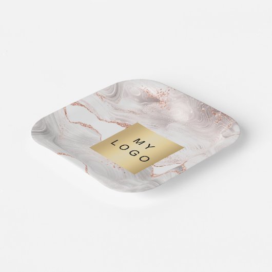 Roos goudstaartroep marmer business logo papieren bordje (Gebogen)