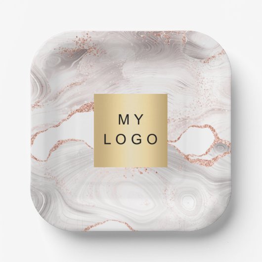 Roos goudstaartroep marmer business logo papieren bordje (Voorkant)