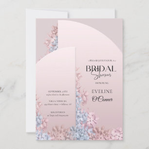 Roos goudstoffige roze stoffige blauwe veer Bridal Kaart