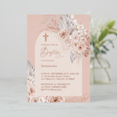 roos goudtekst Baptisme boho bloemen Folie Uitnodiging (Staand Voorkant)