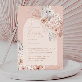 roos goudtekst Baptisme boho bloemen Folie Uitnodiging