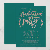 Roos goudtipografie emerald graduatie party kaart (Voorkant / Achterkant)