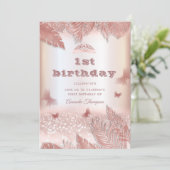 Roos goudtropische bladeren glitter butterfly tiar kaart (Staand voorkant)