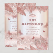 Roos goudtropische bladeren glitter butterfly tiar kaart (Voorkant / Achterkant)