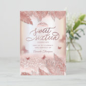 Roos goudtropische bladeren glitter butterfly tiar kaart (Staand voorkant)