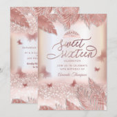 Roos goudtropische bladeren glitter butterfly tiar kaart (Voorkant / Achterkant)