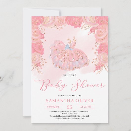 Roos goudtut jurk blozen Baby shower blozen Kaart (Voorkant)