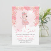 Roos goudtutu ballerina blush Baby shower Kaart (Staand voorkant)