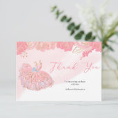 Roos goudtutu ballerina roze florale dank informatiekaartje (Staand voorkant)