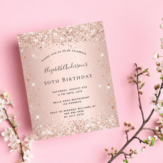 Roos gouduitnodiging voor budgetverjaardag