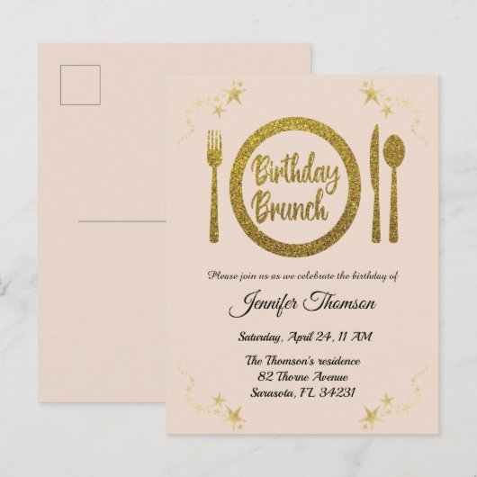 Roos goudverjaardag brunch uitnodiging briefkaart (Voorkant / Achterkant)