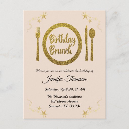 Roos goudverjaardag brunch uitnodiging briefkaart (Voorkant)