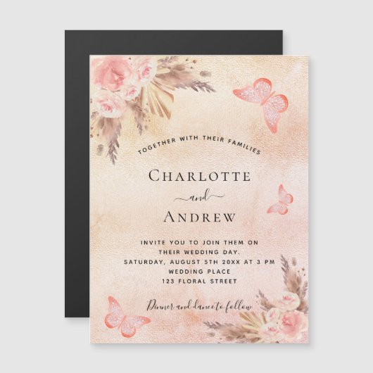 Roos goudvlinder  magnetische uitnodiging (Voorkant / Achterkant)