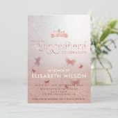 Roos goudvlinder tiara Quinceañera Kaart (Staand voorkant)