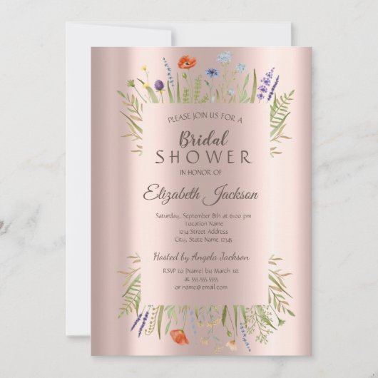 Roos goudVrijgezellenfeest van wilde bloemen Kaart (Voorkant)