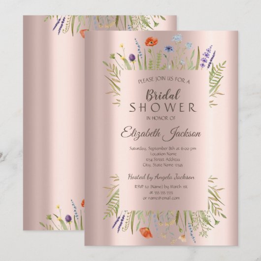 Roos goudVrijgezellenfeest van wilde bloemen Kaart (Voorkant / Achterkant)