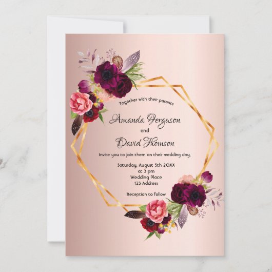 Roos goudvuurwapens met een geometrische bruiloft kaart (Voorkant)