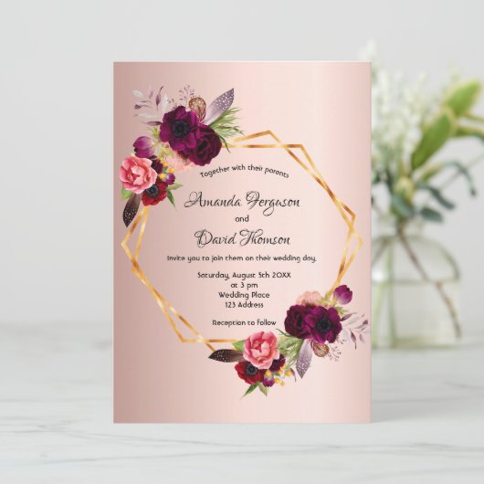 Roos goudvuurwapens met een geometrische bruiloft kaart (Staand voorkant)