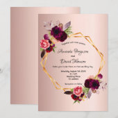 Roos goudvuurwapens met een geometrische bruiloft kaart (Voorkant / Achterkant)