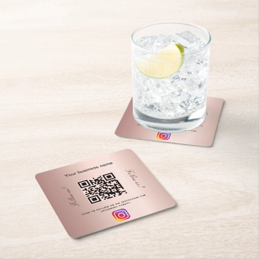 Roos goudwinkel, naam qr code Instagram Kartonnen Onderzetters (Insitu)