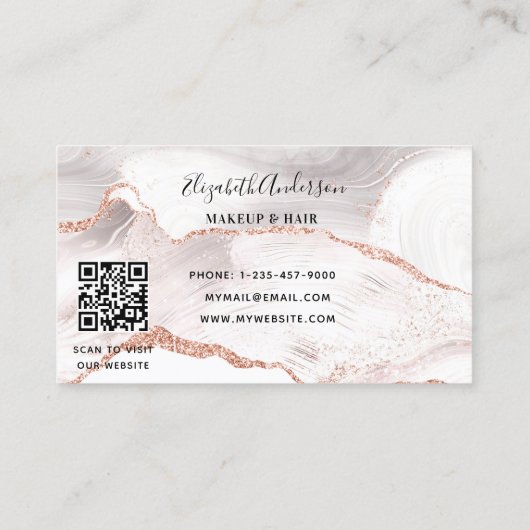 Roos goudwitte gewas marmer QR code logo Visitekaartje (Achterkant)