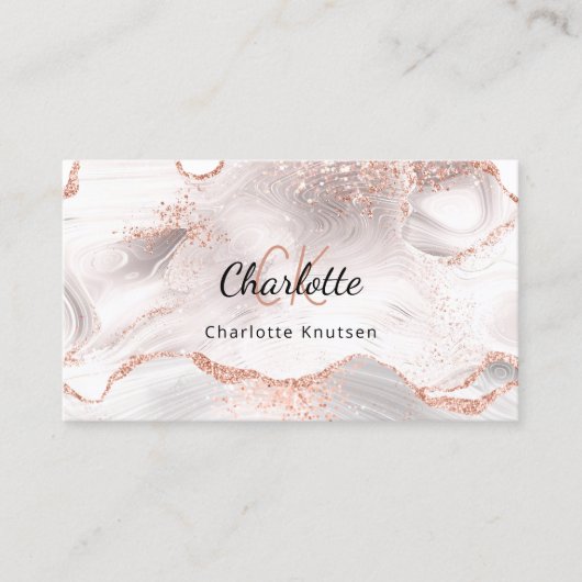 Roos goudwitte gewas marmer QR-code Visitekaartje (Voorkant)