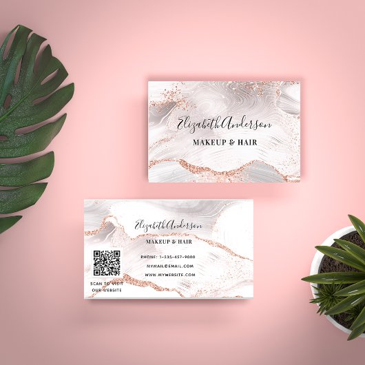Roos goudwitte gewas marmer QR-code Visitekaartje
