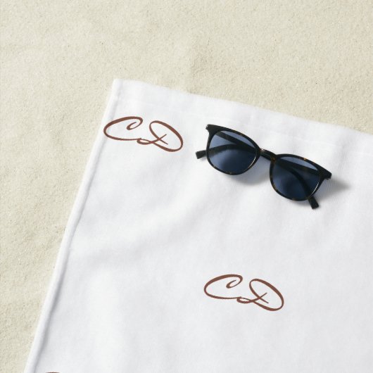 Roos goudwitte monogram moderne elegantnaam strandlaken (In situ)