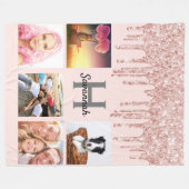 Roos goudzige glitter foto collage naam fleece deken (Voorkant (Horizontaal))